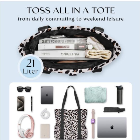 HOMESPON Foldable Large Beach / Weekender Tote Bag- Leopard Print, Waterproof - Picture 5 of 6